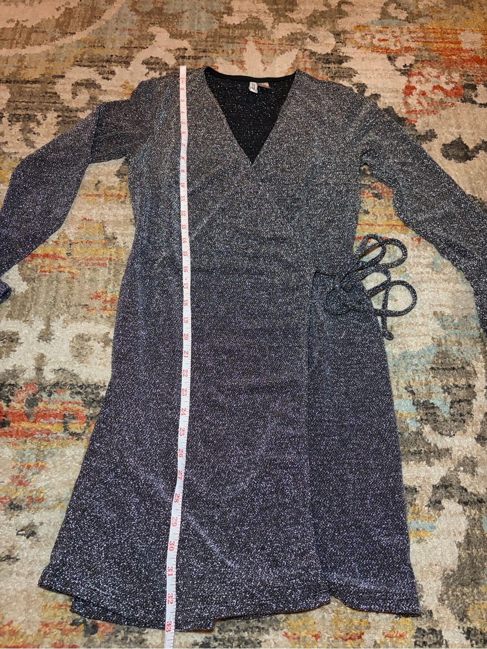 H&M Shimmery Silver/Black Wrap Long Sleeve Dress